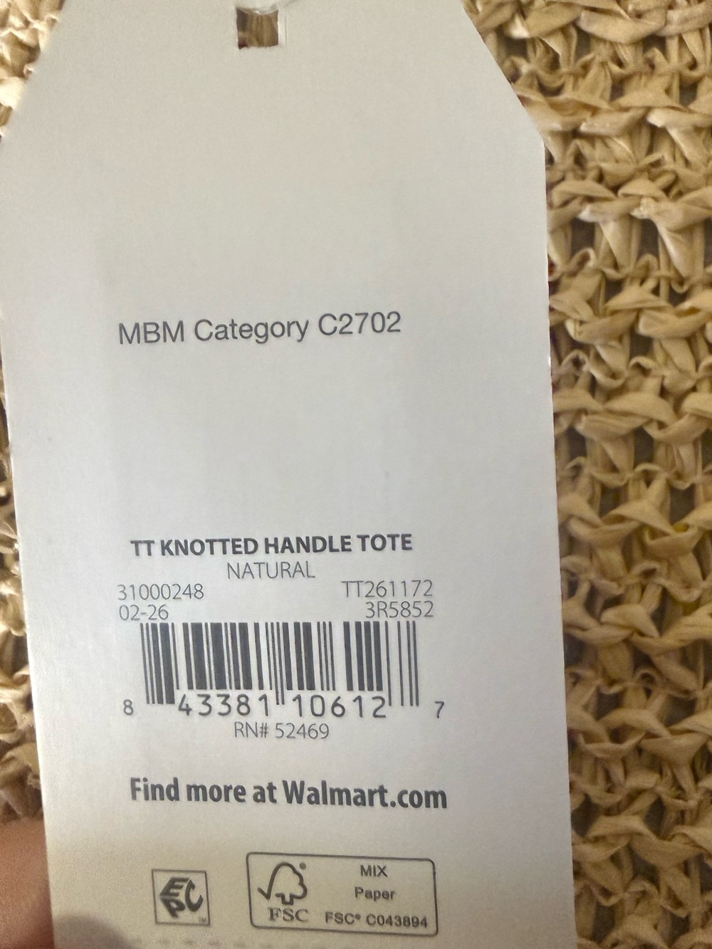 NWT Time and Tru Women's Knot Handle Tote Handbag, Natural Out of Stock - Picture 6 of 8